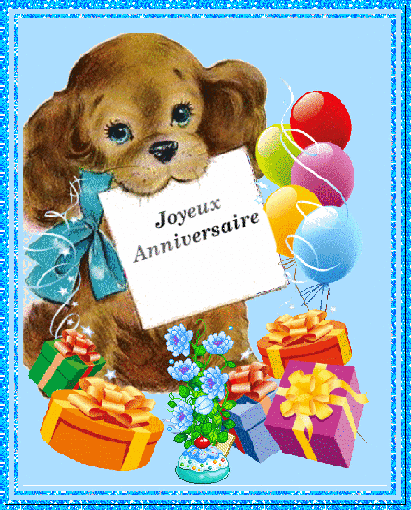 Gif animé joyeux anniversaire chien